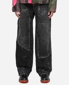 Wax Coated Carpenter Wide-Leg Jeans (Black)