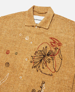 Aube Embroidery Open Collar Shirt (Brown)