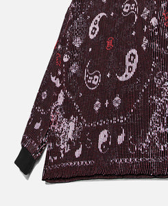 Bandana Silk Pattern Knit Hoodie (Burgundy)