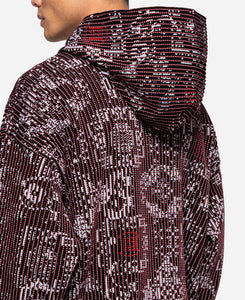 Bandana Silk Pattern Knit Hoodie (Burgundy)