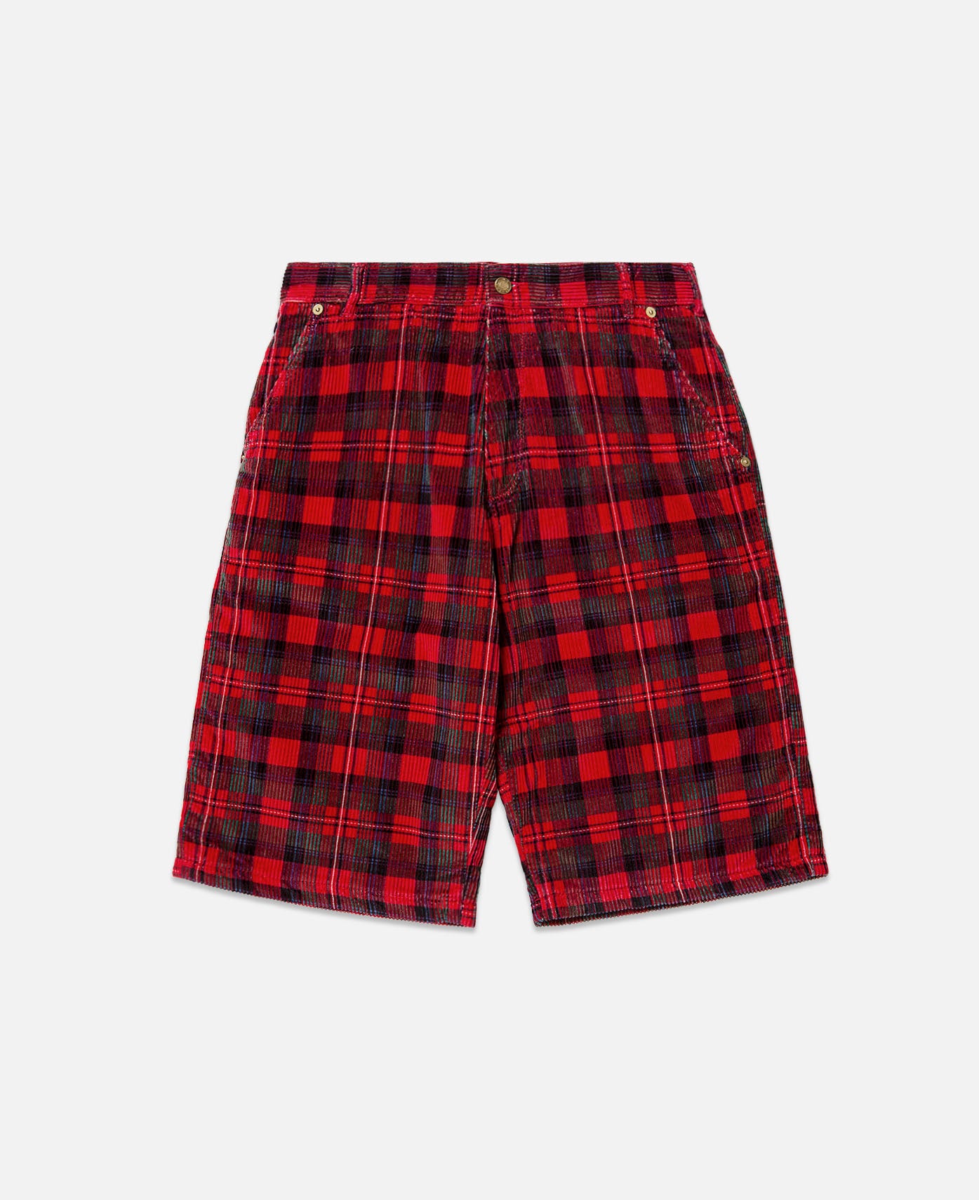Unisex Plaid Corduroy Woven Shorts  (Red)